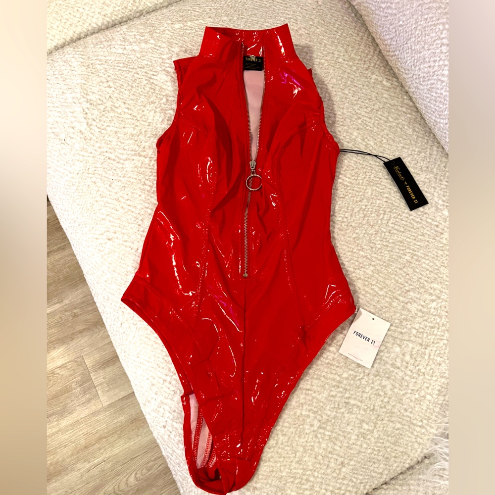 Forever 21 Red Zipper Bodysuit